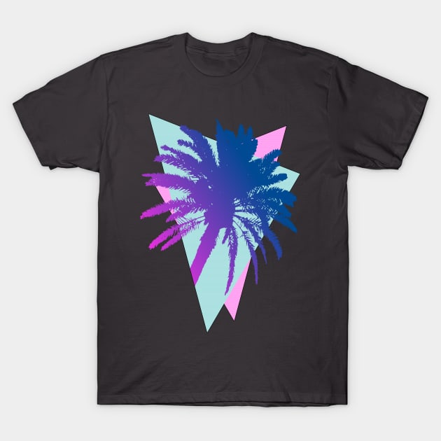 Faded Blue Glow Retrowave Palm Tree T-Shirt by Zeroeroroo